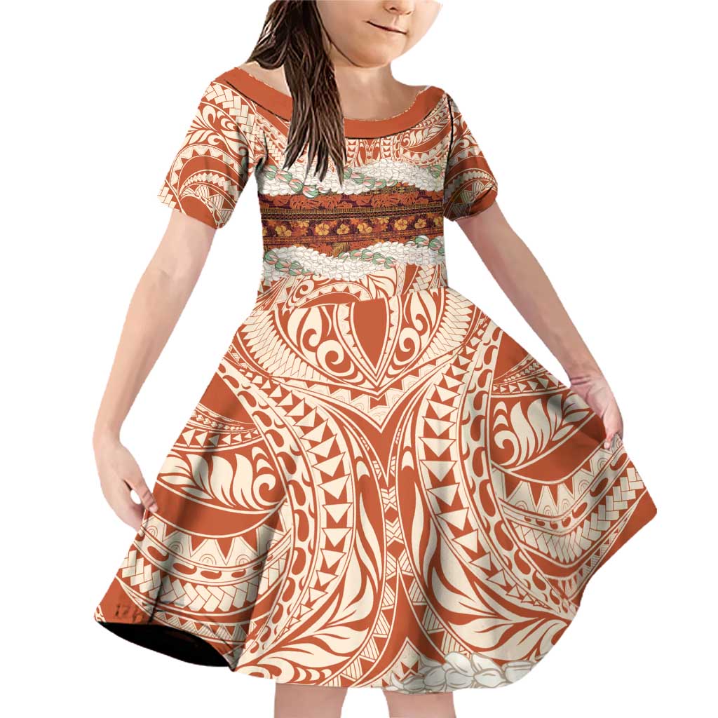 Aloha Hawaii Mikioi Lei Family Matching Off Shoulder Short Dress and Hawaiian Shirt Beige Tropical Flower Pattern - Polynesian Pride