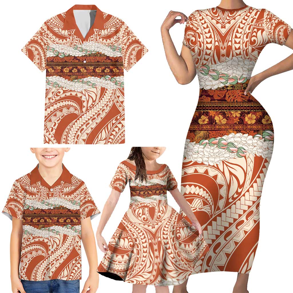 Aloha Hawaii Mikioi Lei Family Matching Short Sleeve Bodycon Dress and Hawaiian Shirt Beige Tropical Flower Pattern LT14 - Polynesian Pride