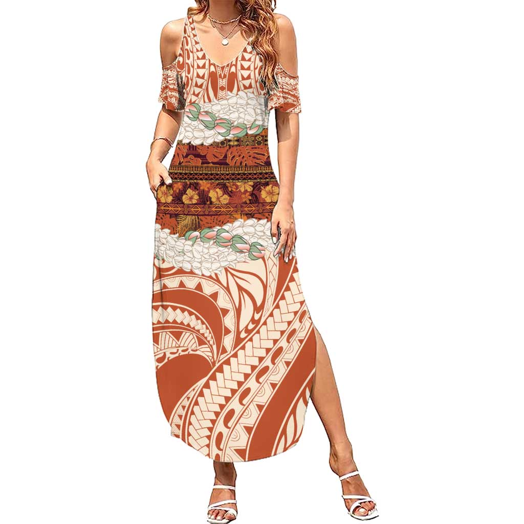 Aloha Hawaii Mikioi Lei Family Matching Summer Maxi Dress and Hawaiian Shirt Beige Tropical Flower Pattern - Polynesian Pride