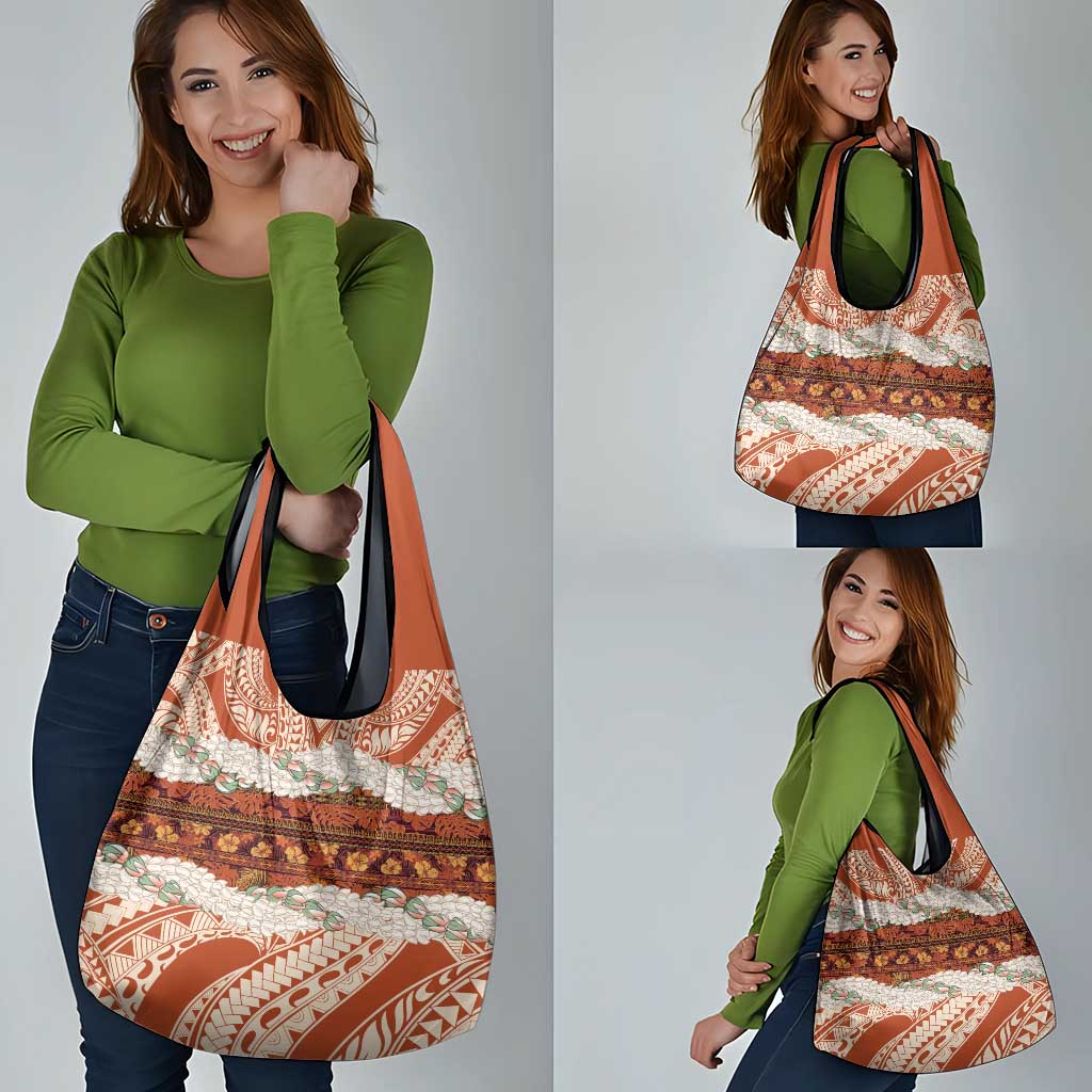 Aloha Hawaii Mikioi Lei Grocery Bag Beige Tropical Flower Pattern - Polynesian Pride
