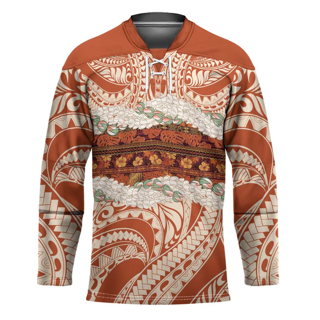 Aloha Hawaii Mikioi Lei Hockey Jersey Beige Tropical Flower Pattern - Polynesian Pride