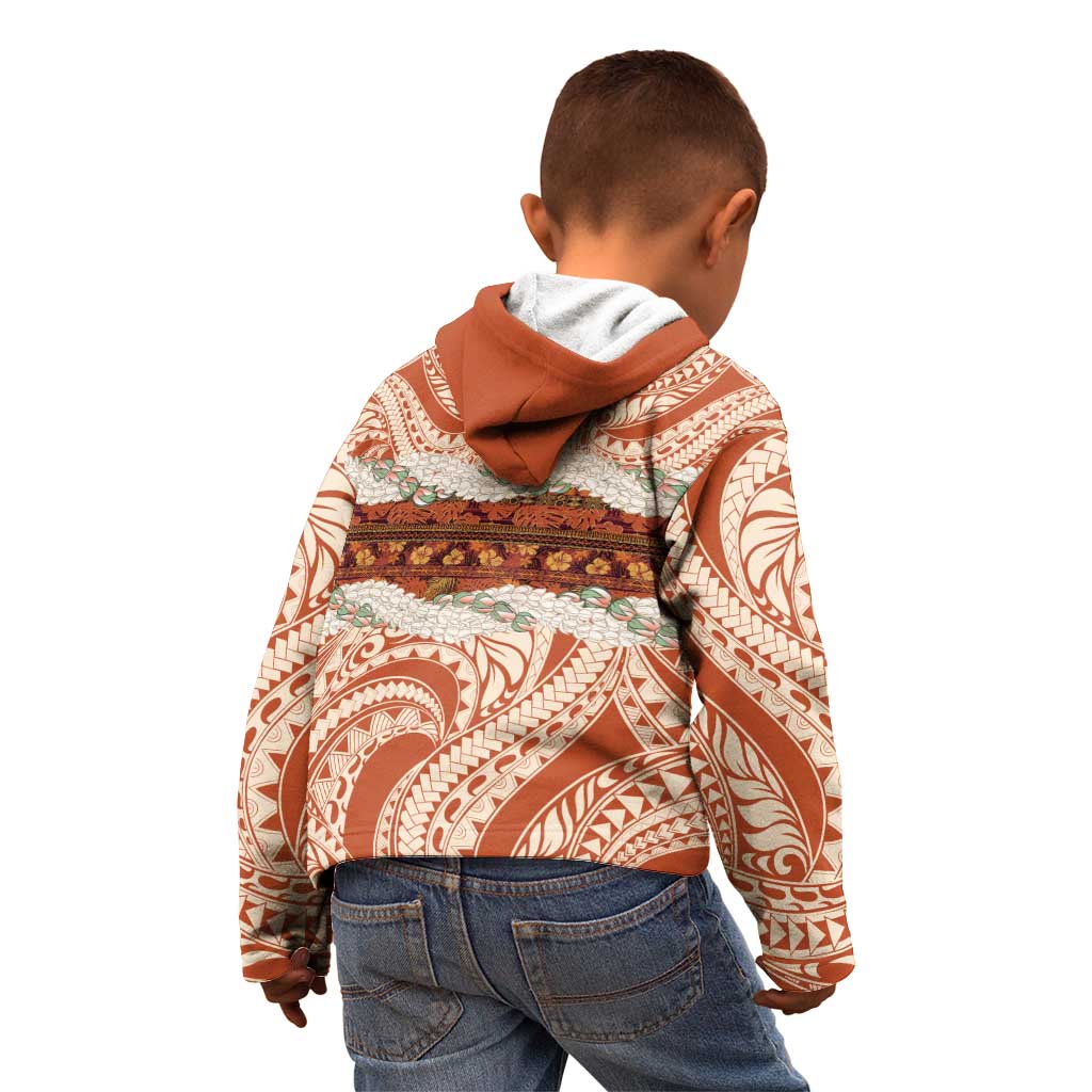 Aloha Hawaii Mikioi Lei Kid Hoodie Beige Tropical Flower Pattern - Polynesian Pride