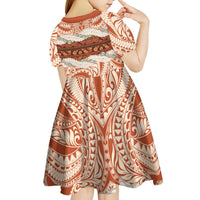Aloha Hawaii Mikioi Lei Kid Short Sleeve Dress Beige Tropical Flower Pattern - Polynesian Pride