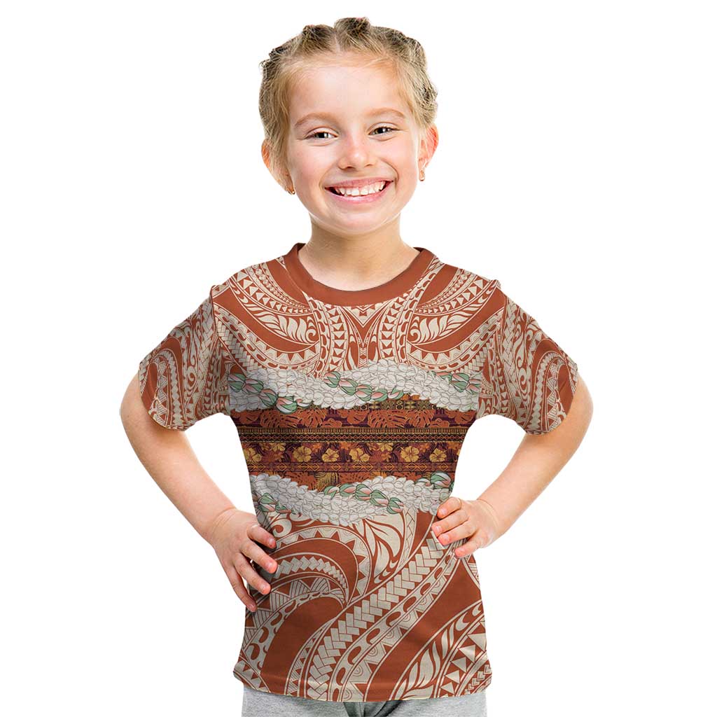 Aloha Hawaii Mikioi Lei Kid T Shirt Beige Tropical Flower Pattern - Polynesian Pride