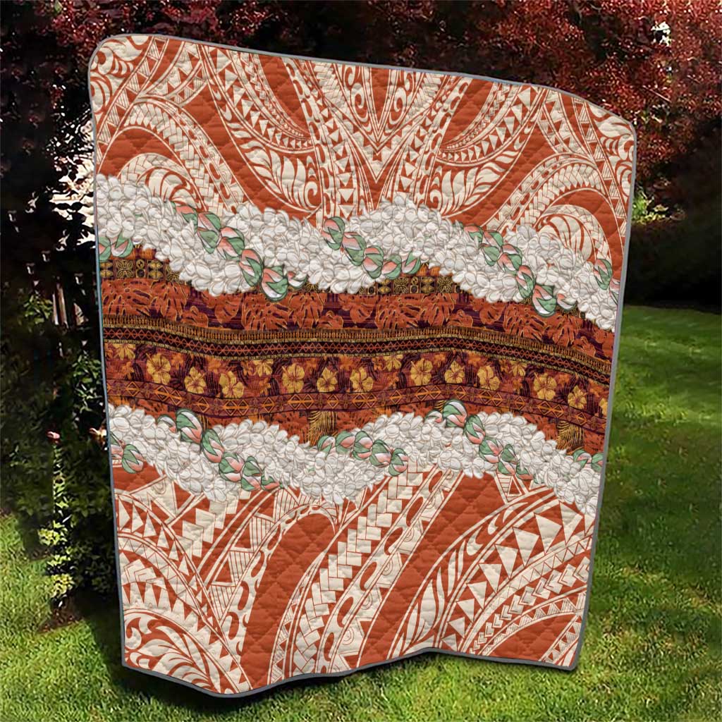 Aloha Hawaii Mikioi Lei Quilt Beige Tropical Flower Pattern - Polynesian Pride