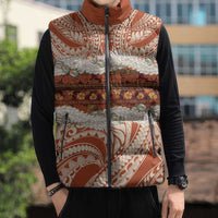 Aloha Hawaii Mikioi Lei Sleeveless Puffer Jacket Beige Tropical Flower Pattern - Polynesian Pride