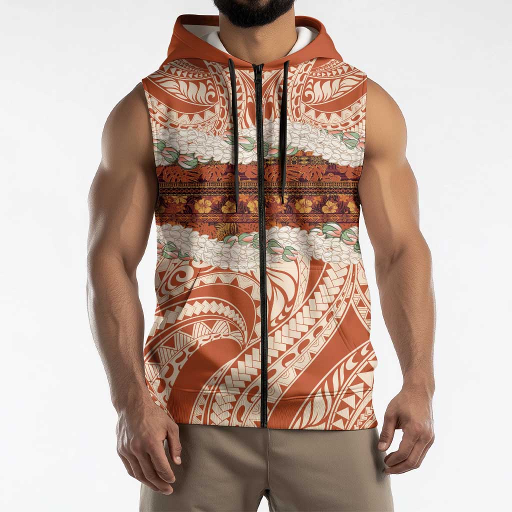 Aloha Hawaii Mikioi Lei Sleeveless Zip Hoodie Beige Tropical Flower Pattern LT14