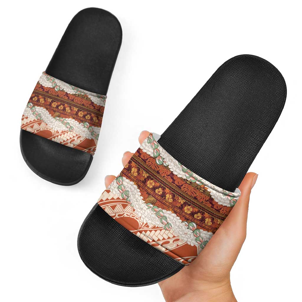 Aloha Hawaii Mikioi Lei Slide Sandals Beige Tropical Flower Pattern - Polynesian Pride