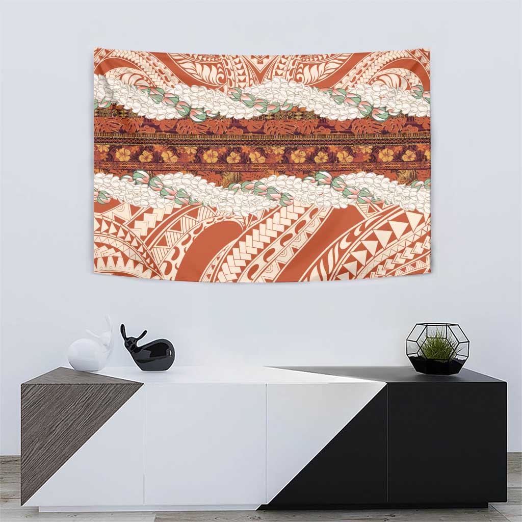 Aloha Hawaii Mikioi Lei Tapestry Beige Tropical Flower Pattern - Polynesian Pride