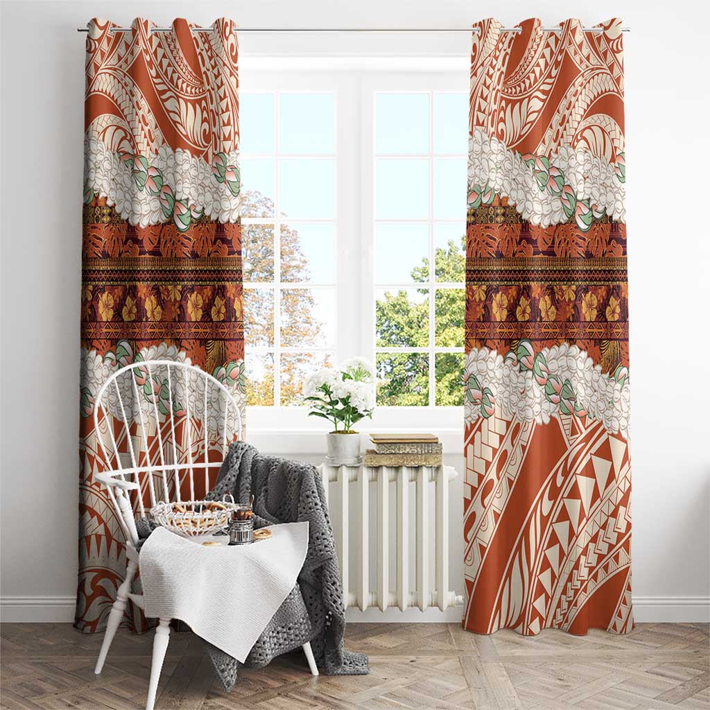 Aloha Hawaii Mikioi Lei Window Curtain Beige Tropical Flower Pattern - Polynesian Pride