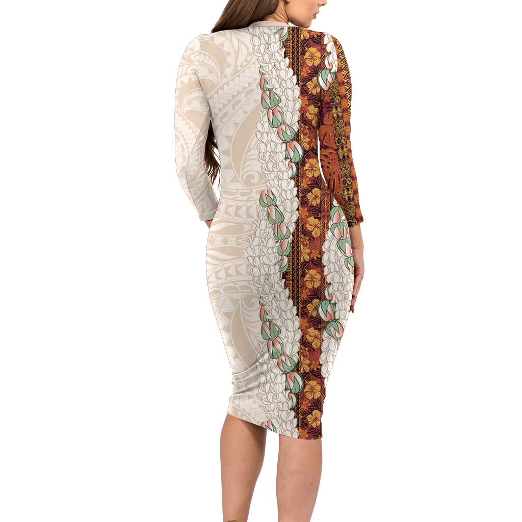 Aloha Hawaii Mikioi Lei Family Matching Long Sleeve Bodycon Dress and Hawaiian Shirt Cattail Red Tropical Flower Pattern LT14 - Polynesian Pride