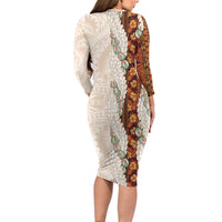 Aloha Hawaii Mikioi Lei Family Matching Long Sleeve Bodycon Dress and Hawaiian Shirt Cattail Red Tropical Flower Pattern LT14 - Polynesian Pride