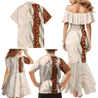 Aloha Hawaii Mikioi Lei Family Matching Mermaid Dress and Hawaiian Shirt Cattail Red Tropical Flower Pattern LT14 - Polynesian Pride
