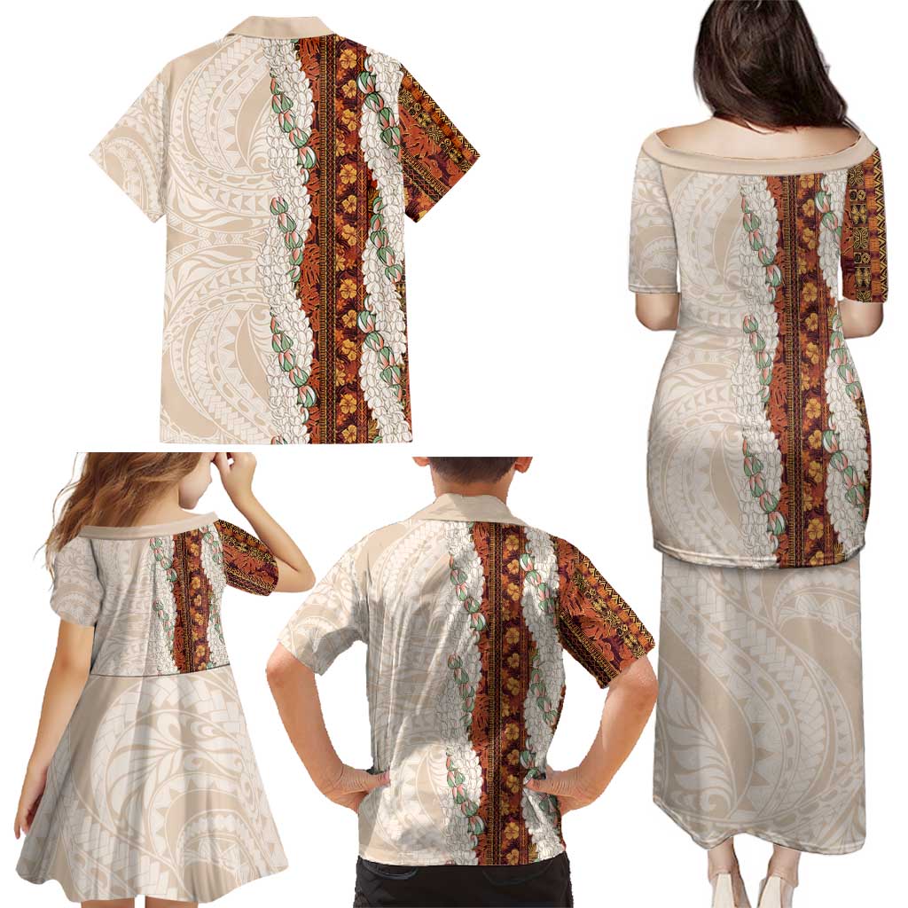 Aloha Hawaii Mikioi Lei Family Matching Puletasi and Hawaiian Shirt Cattail Red Tropical Flower Pattern - Polynesian Pride