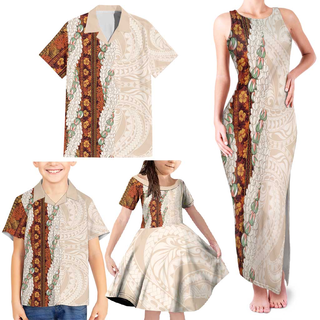Aloha Hawaii Mikioi Lei Family Matching Tank Maxi Dress and Hawaiian Shirt Cattail Red Tropical Flower Pattern LT14 - Polynesian Pride
