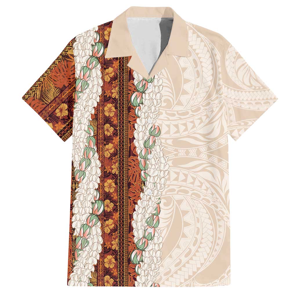 Aloha Hawaii Mikioi Lei Family Matching Tank Maxi Dress and Hawaiian Shirt Cattail Red Tropical Flower Pattern LT14 Dad's Shirt - Short Sleeve Cattail Red - Polynesian Pride