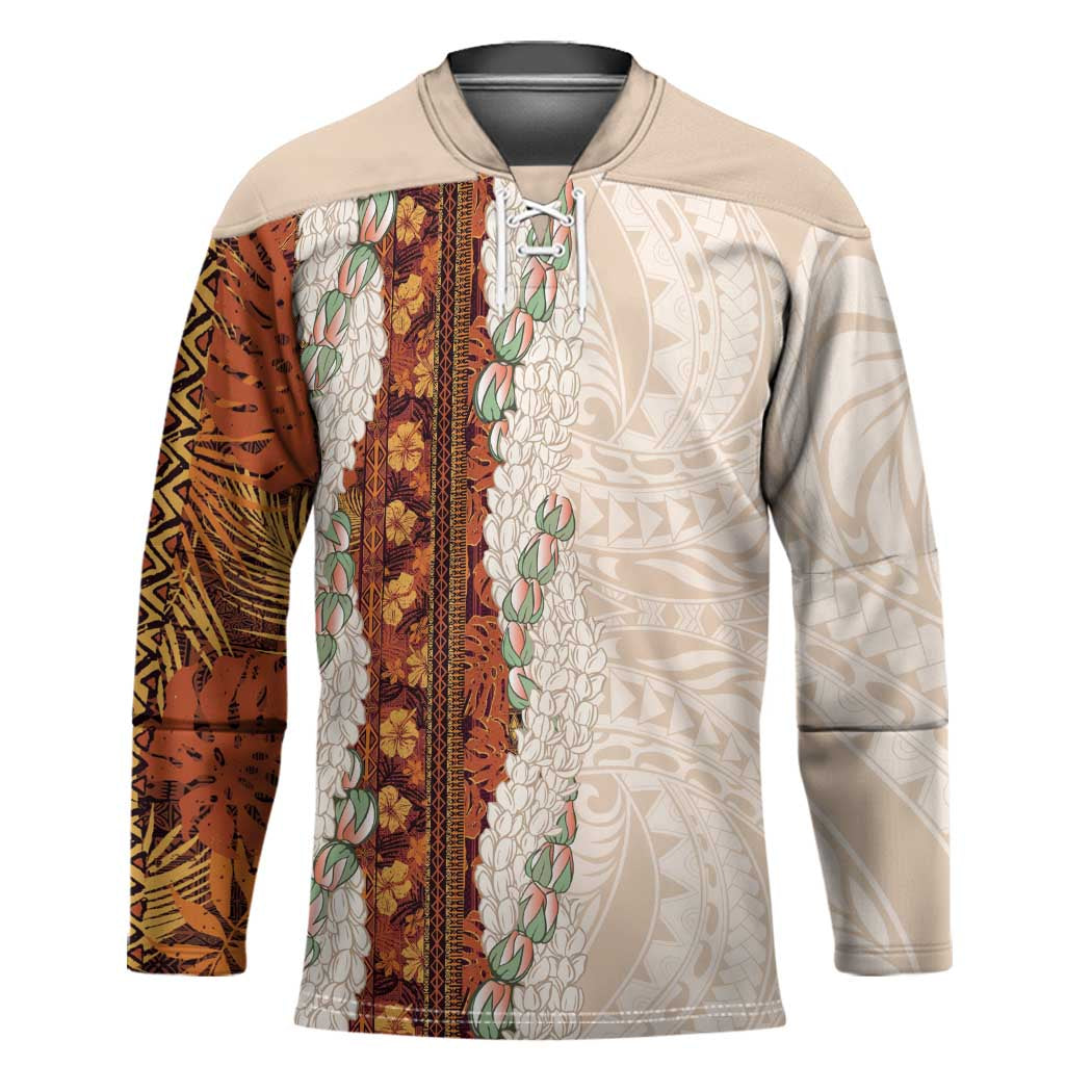 Aloha Hawaii Mikioi Lei Hockey Jersey Cattail Red Tropical Flower Pattern - Polynesian Pride