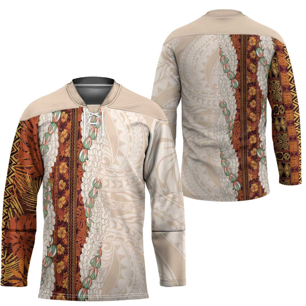 Aloha Hawaii Mikioi Lei Hockey Jersey Cattail Red Tropical Flower Pattern - Polynesian Pride