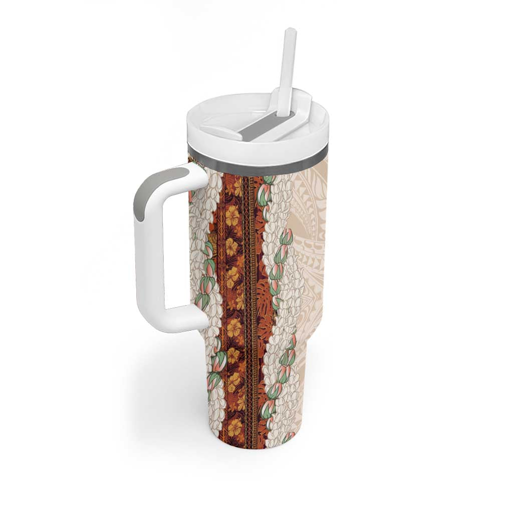 Aloha Hawaii Mikioi Lei Tumbler With Handle Cattail Red Tropical Flower Pattern - Polynesian Pride
