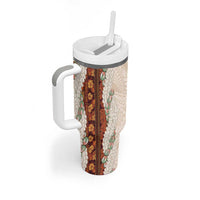 Aloha Hawaii Mikioi Lei Tumbler With Handle Cattail Red Tropical Flower Pattern - Polynesian Pride