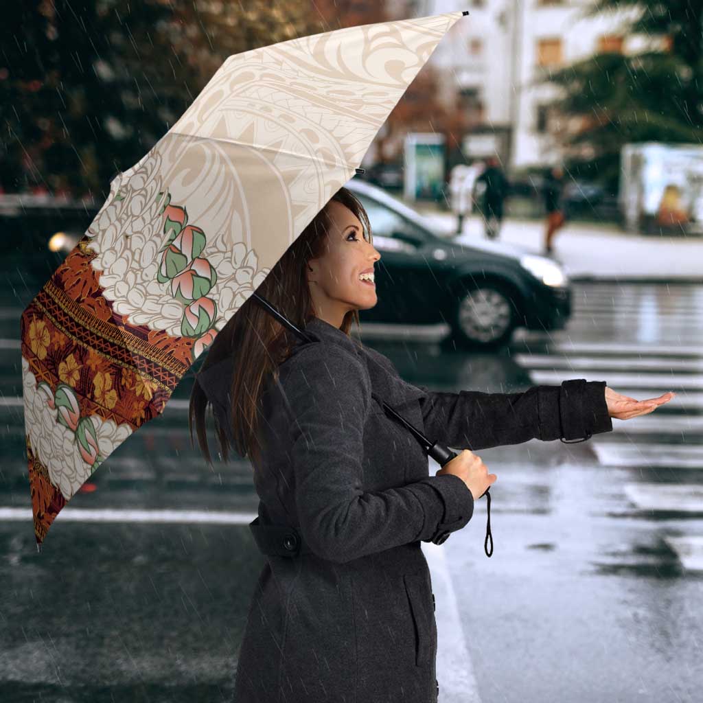Aloha Hawaii Mikioi Lei Umbrella Cattail Red Tropical Flower Pattern - Polynesian Pride