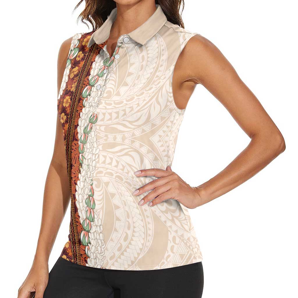 Aloha Hawaii Mikioi Lei Women Sleeveless Polo Shirt Cattail Red Tropical Flower Pattern - Polynesian Pride