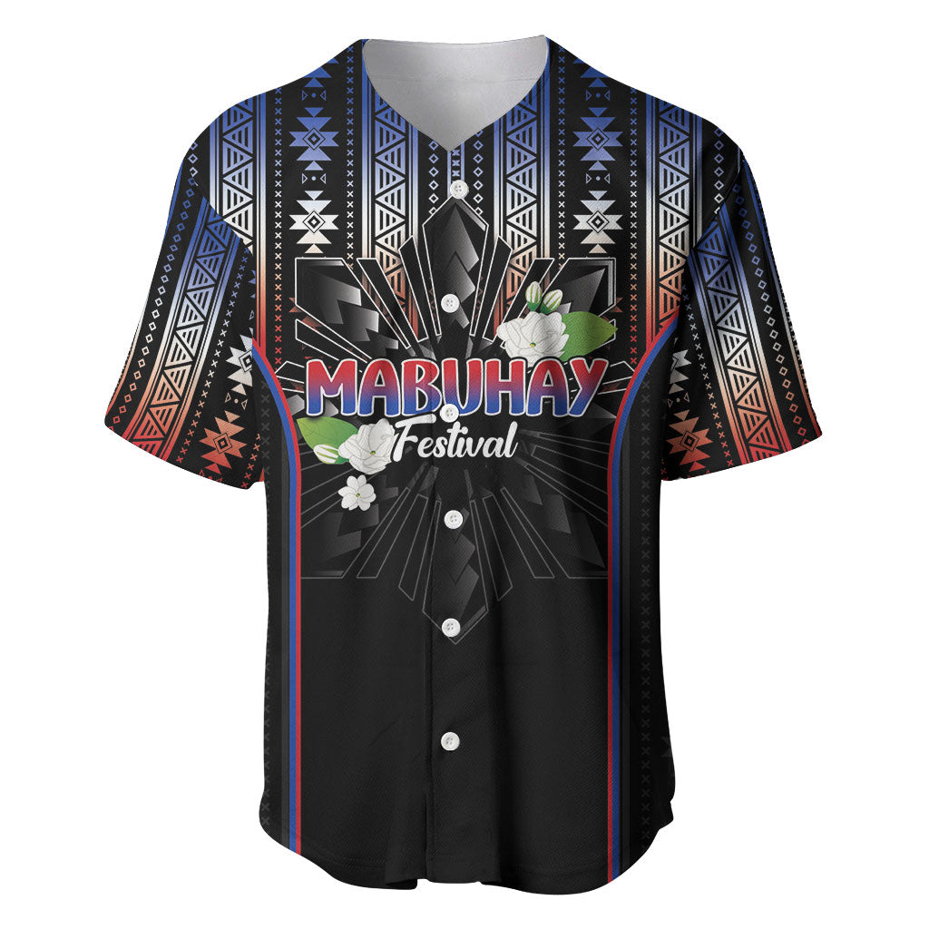 Mabuhay Philippines Festival Baseball Jersey Filipino Map Sampaguita Igorot Pattern LT14 Black - Polynesian Pride