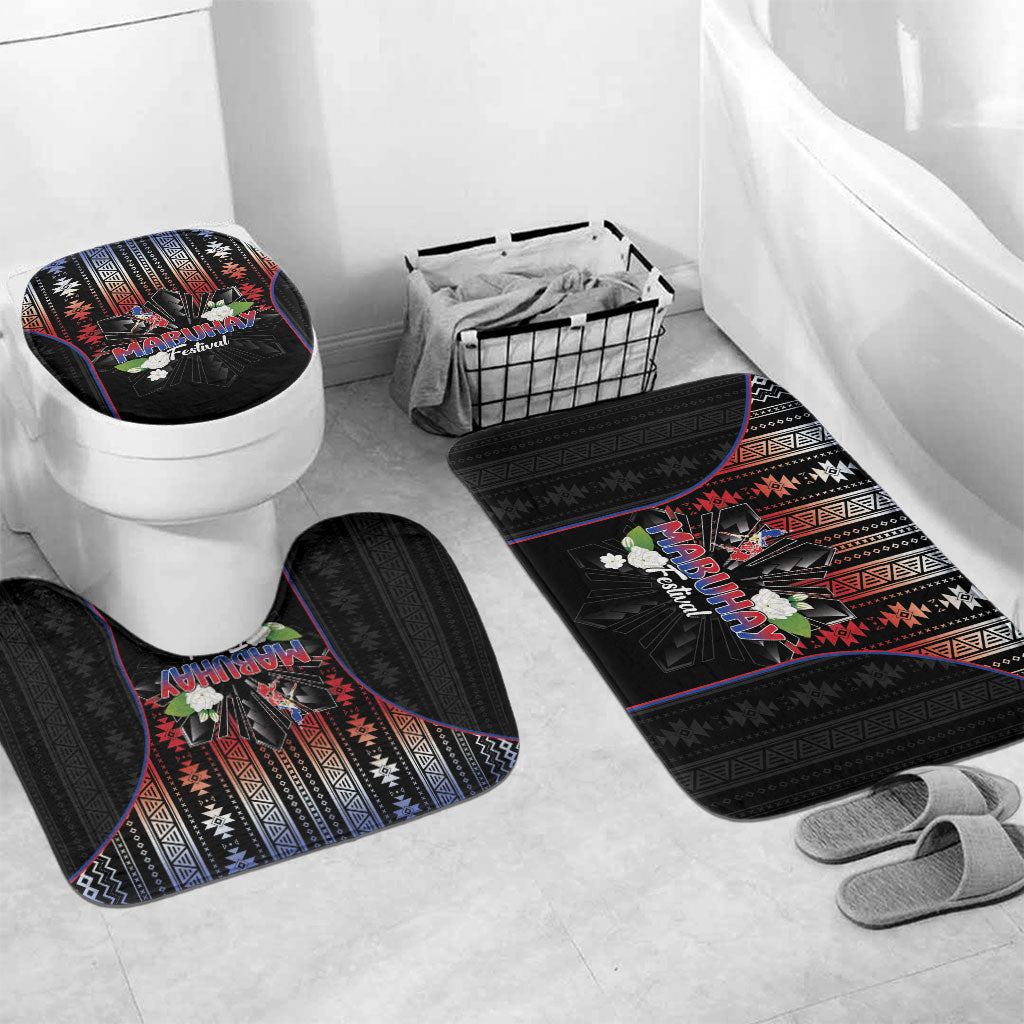 Mabuhay Philippines Festival Bathroom Set Filipino Map Sampaguita Igorot Pattern LT14 Mat Set Only (3 pcs) One Size Black - Polynesian Pride