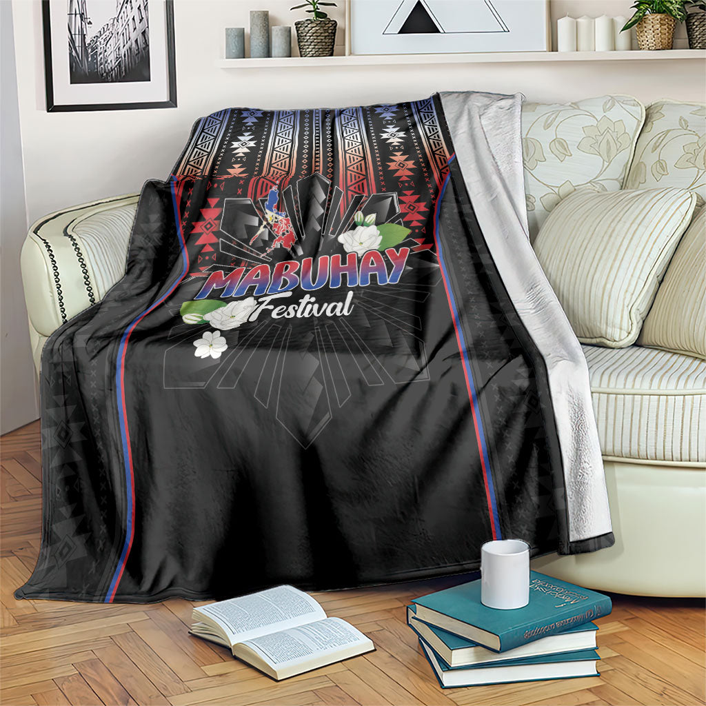 Mabuhay Philippines Festival Blanket Filipino Map Sampaguita Igorot Pattern LT14 Black - Polynesian Pride