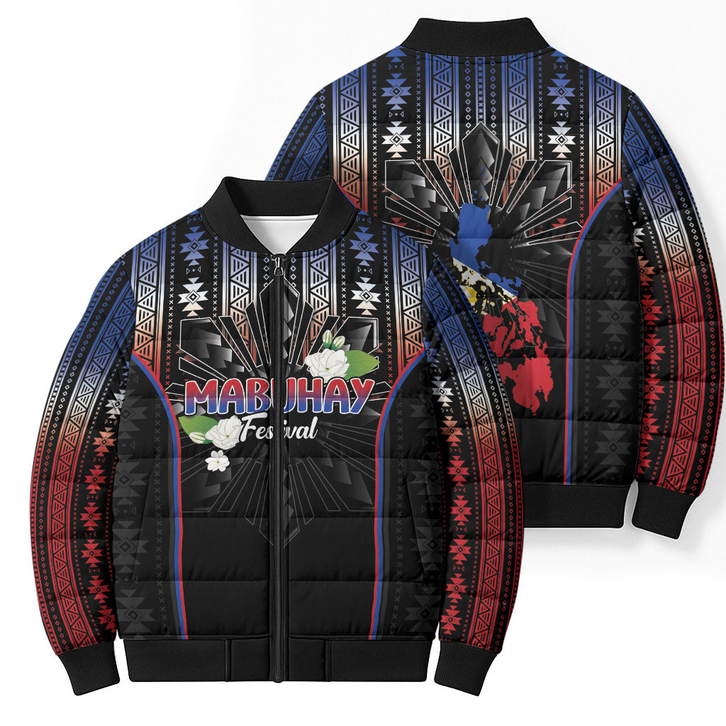 Mabuhay Philippines Festival Bomber Puffer Jacket Filipino Map Sampaguita Igorot Pattern LT14 - Polynesian Pride
