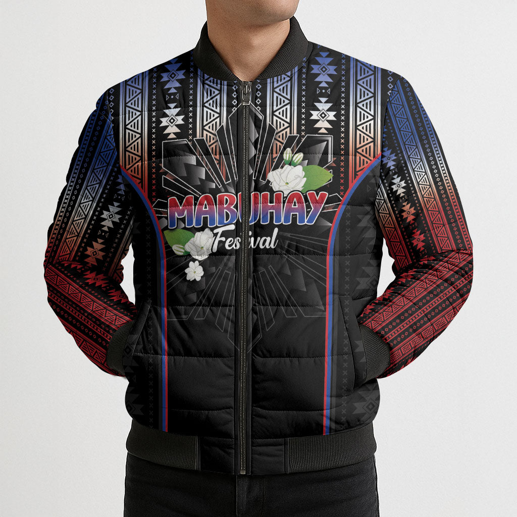 Mabuhay Philippines Festival Bomber Puffer Jacket Filipino Map Sampaguita Igorot Pattern LT14 - Polynesian Pride