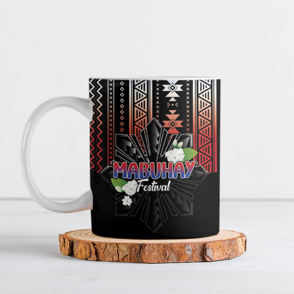 Mabuhay Philippines Festival Ceramic Mug Filipino Map Sampaguita Igorot Pattern LT14 Black - Polynesian Pride