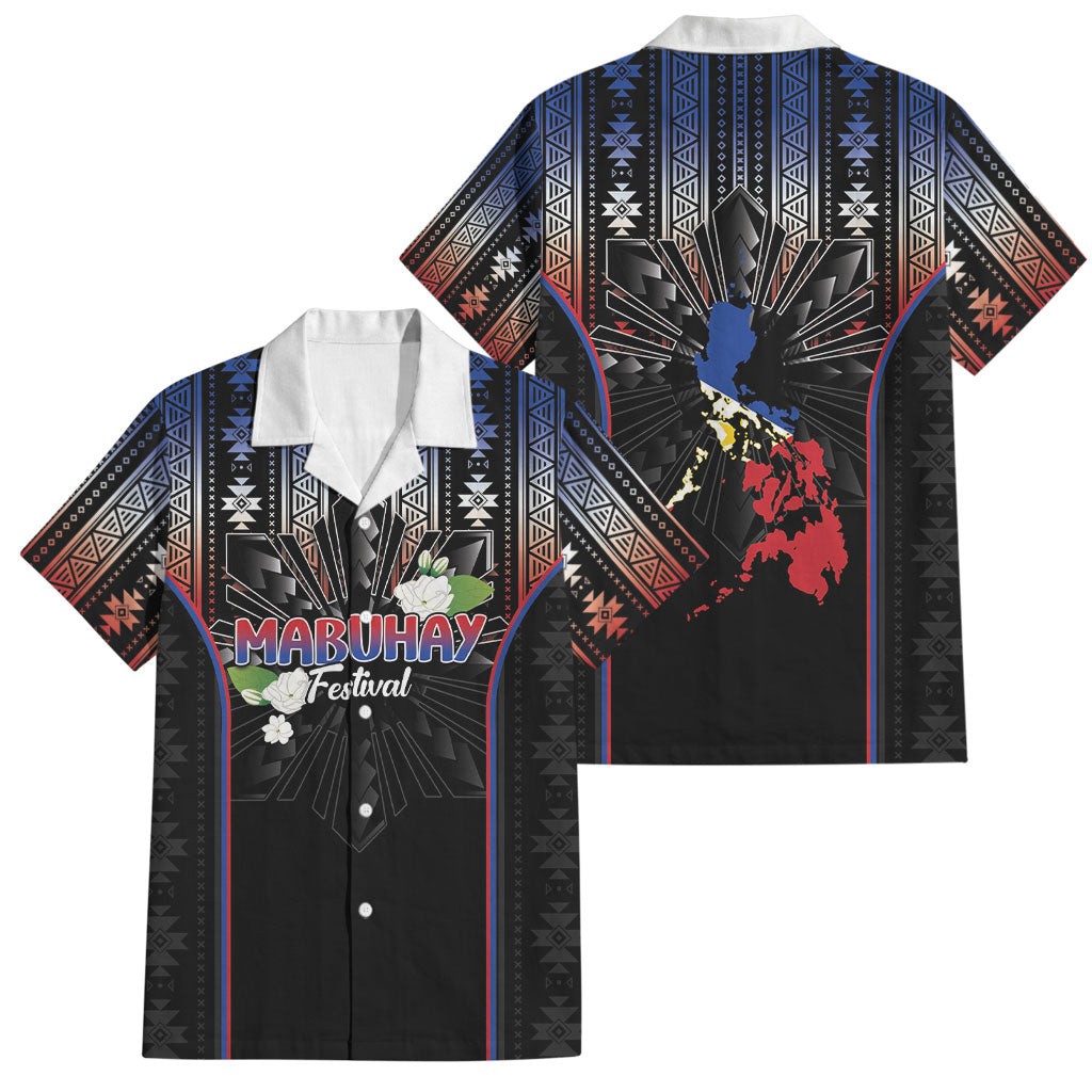 Mabuhay Philippines Festival Family Matching Off Shoulder Maxi Dress and Hawaiian Shirt Filipino Map Sampaguita Igorot Pattern LT14 Dad's Shirt - Short Sleeve Black - Polynesian Pride