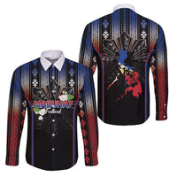 Mabuhay Philippines Festival Family Matching Off Shoulder Maxi Dress and Hawaiian Shirt Filipino Map Sampaguita Igorot Pattern LT14 Dad's Shirt - Long Sleeve Black - Polynesian Pride