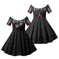 Mabuhay Philippines Festival Family Matching Off Shoulder Maxi Dress and Hawaiian Shirt Filipino Map Sampaguita Igorot Pattern LT14 Daughter's Dress Black - Polynesian Pride