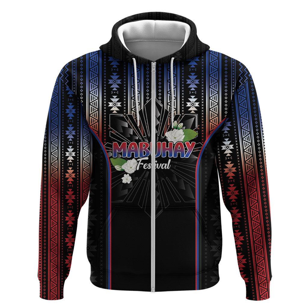 Mabuhay Philippines Festival Hoodie Filipino Map Sampaguita Igorot Pattern LT14 Zip Hoodie Black - Polynesian Pride