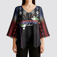 Mabuhay Philippines Festival Kimono Sleeve Blouse Filipino Map Sampaguita Igorot Pattern LT14 - Polynesian Pride