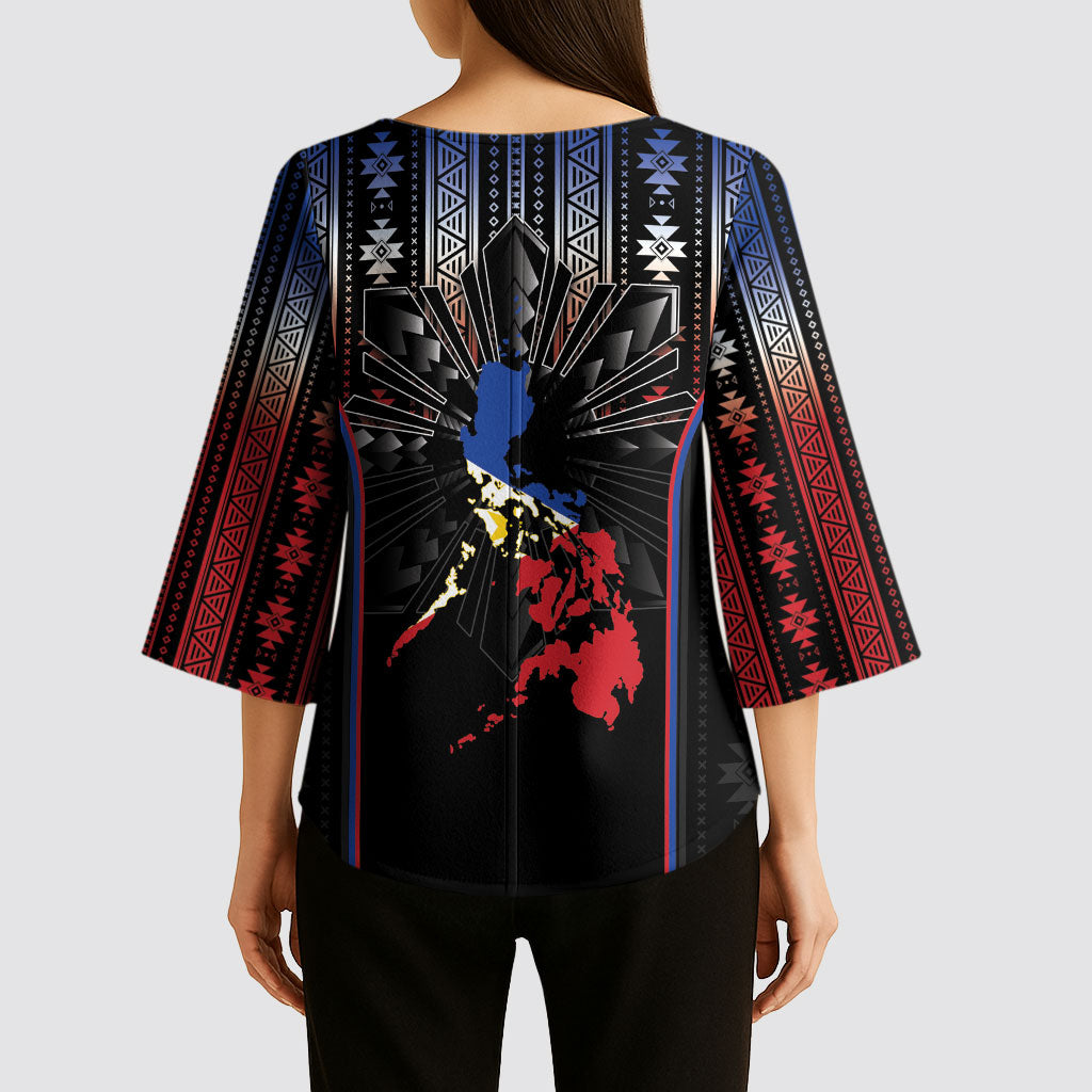 Mabuhay Philippines Festival Kimono Sleeve Blouse Filipino Map Sampaguita Igorot Pattern LT14 - Polynesian Pride