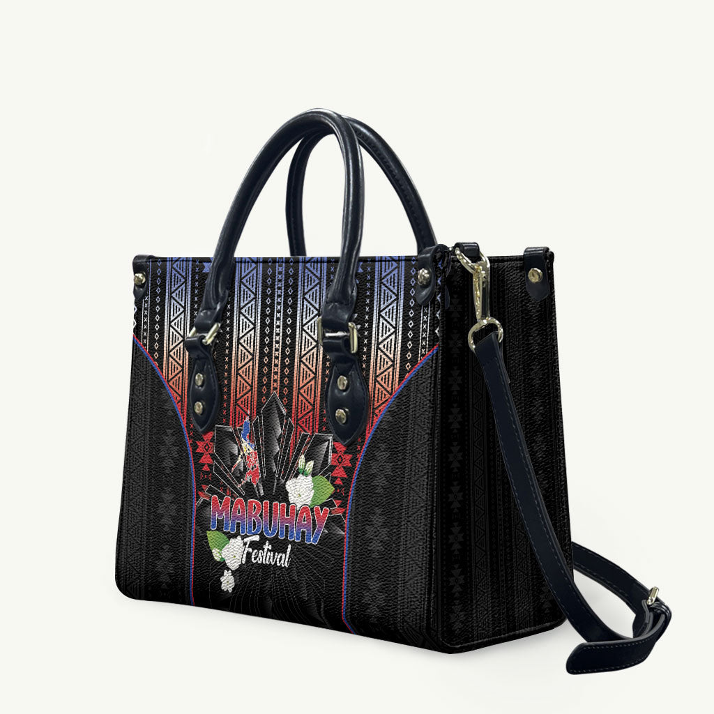 Mabuhay Philippines Festival Leather Bag Filipino Map Sampaguita Igorot Pattern LT14 Black - Polynesian Pride