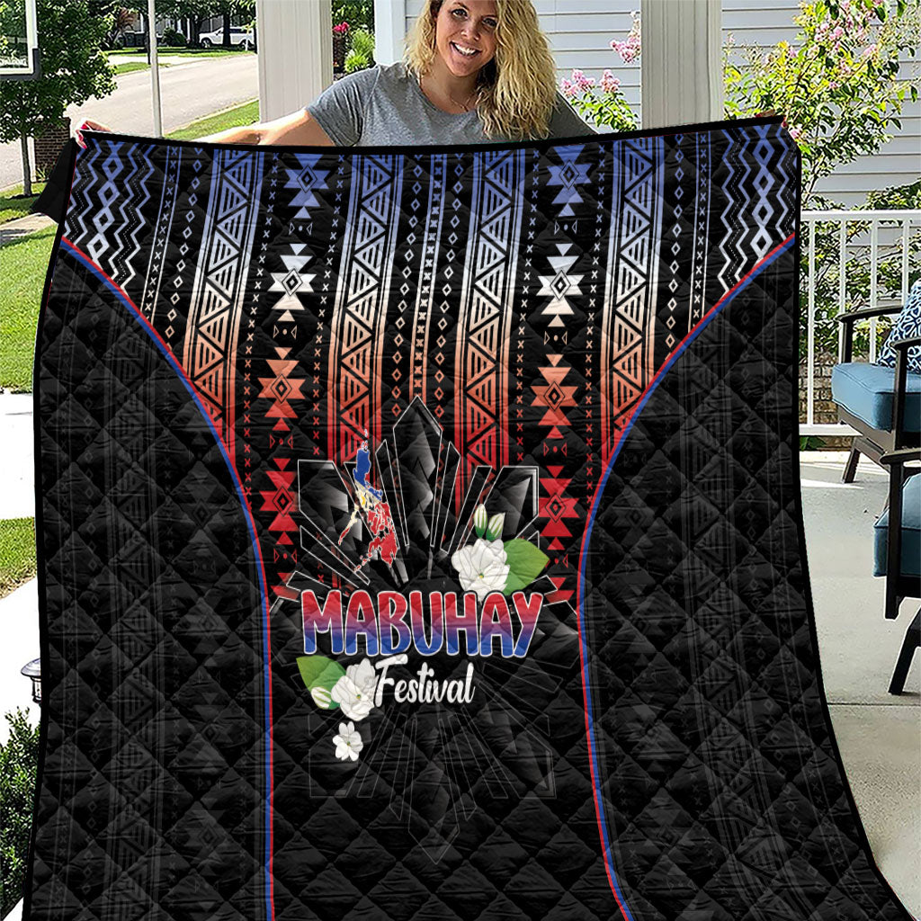 Mabuhay Philippines Festival Quilt Filipino Map Sampaguita Igorot Pattern LT14 Black - Polynesian Pride
