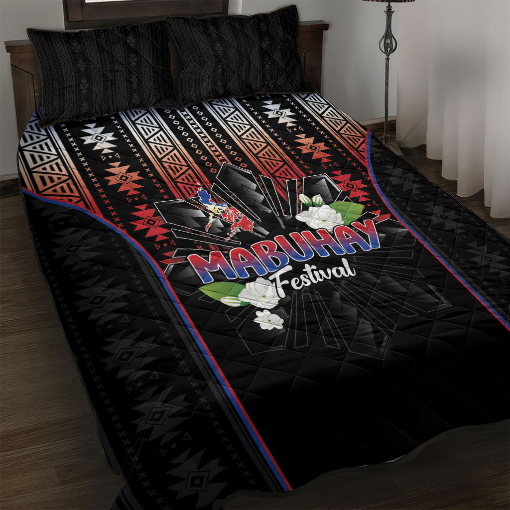 Mabuhay Philippines Festival Quilt Bed Set Filipino Map Sampaguita Igorot Pattern LT14 Black - Polynesian Pride