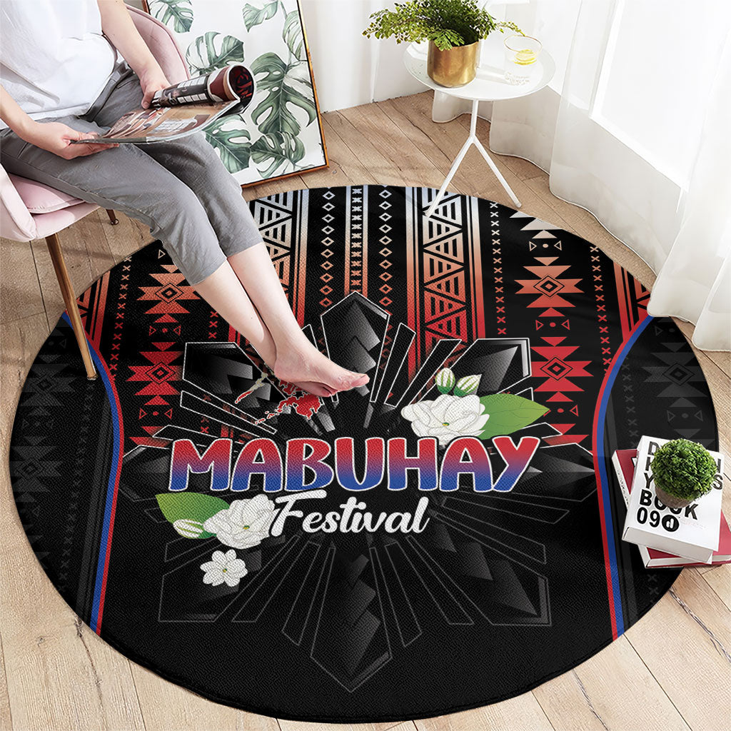 Mabuhay Philippines Festival Round Carpet Filipino Map Sampaguita Igorot Pattern LT14 - Polynesian Pride