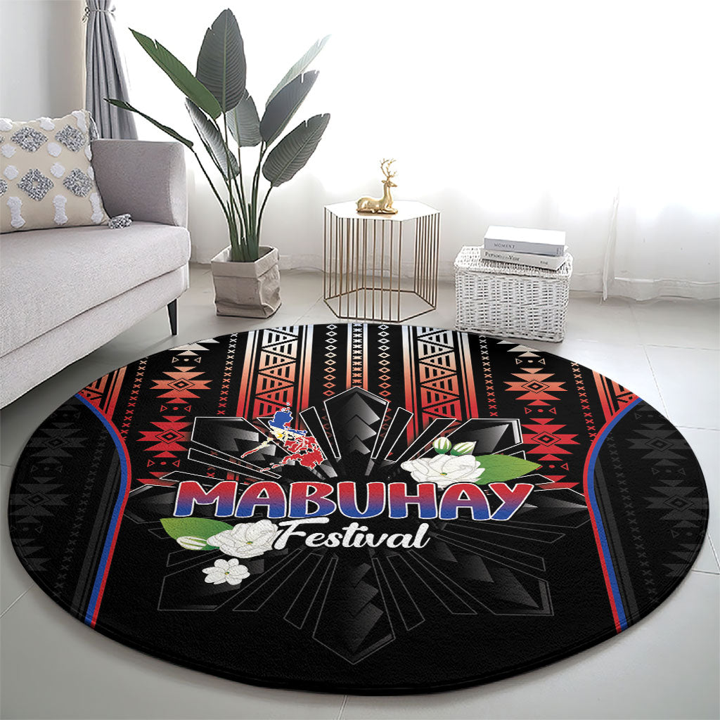 Mabuhay Philippines Festival Round Carpet Filipino Map Sampaguita Igorot Pattern LT14 - Polynesian Pride