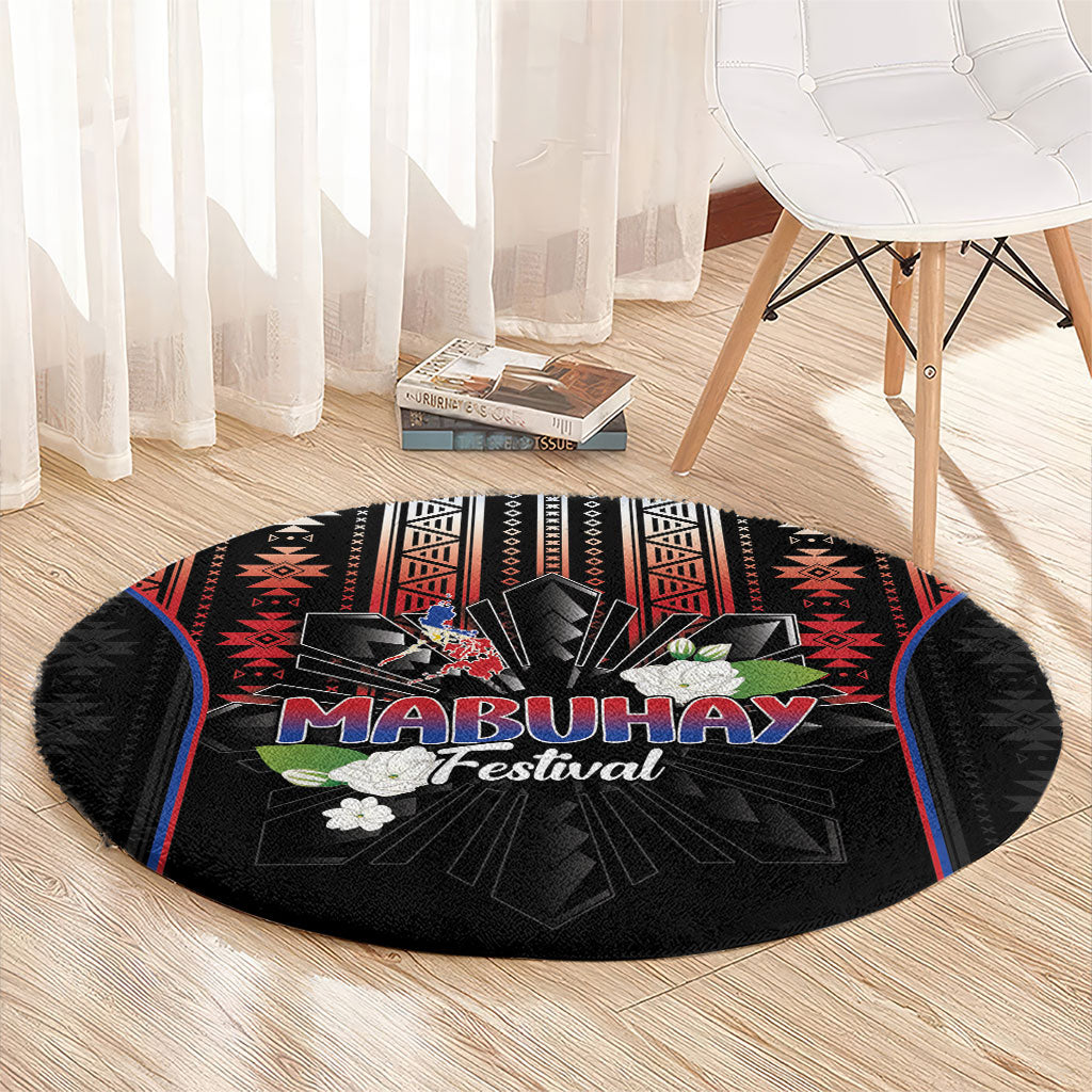 Mabuhay Philippines Festival Round Carpet Filipino Map Sampaguita Igorot Pattern LT14 - Polynesian Pride