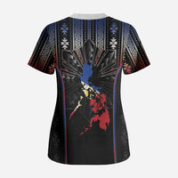 Mabuhay Philippines Festival Scrub Top Filipino Map Sampaguita Igorot Pattern LT14 - Polynesian Pride