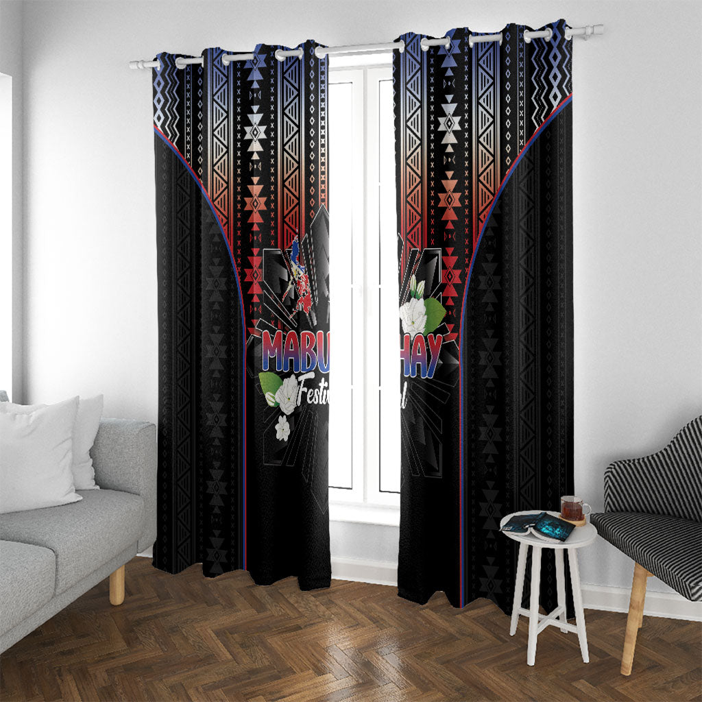 Mabuhay Philippines Festival Window Curtain Filipino Map Sampaguita Igorot Pattern LT14 With Grommets Black - Polynesian Pride