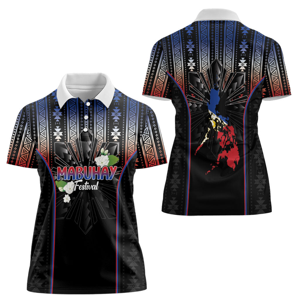 Mabuhay Philippines Festival Women Polo Shirt Filipino Map Sampaguita Igorot Pattern LT14 - Polynesian Pride