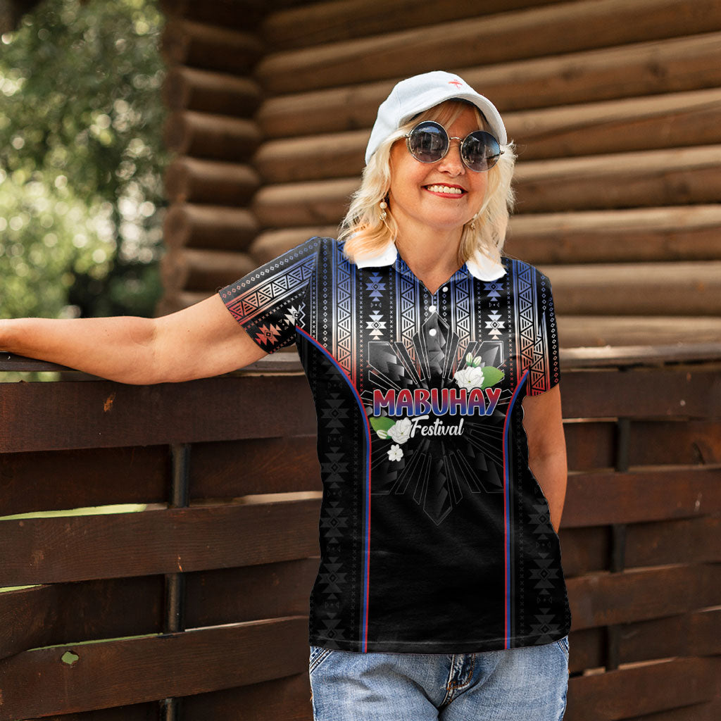 Mabuhay Philippines Festival Women Polo Shirt Filipino Map Sampaguita Igorot Pattern LT14 - Polynesian Pride