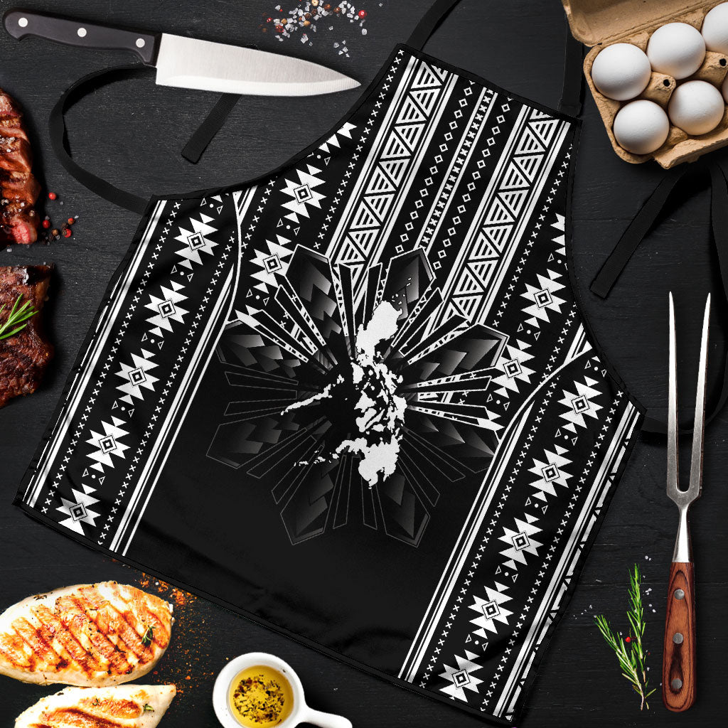 Mabuhay Philippines Festival Apron Filipino Map Black White Igorot Pattern LT14 Black - Polynesian Pride