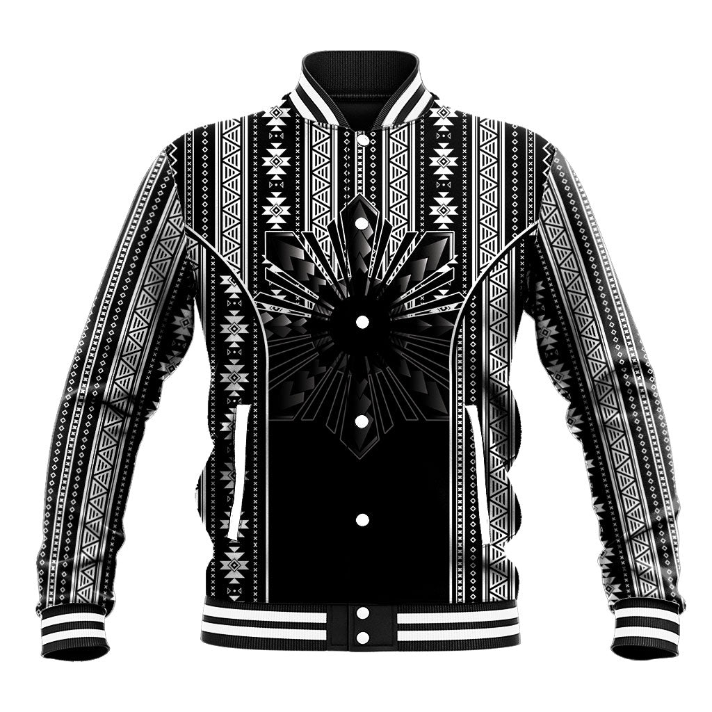 Mabuhay Philippines Festival Baseball Jacket Filipino Map Black White Igorot Pattern LT14 Unisex Black - Polynesian Pride